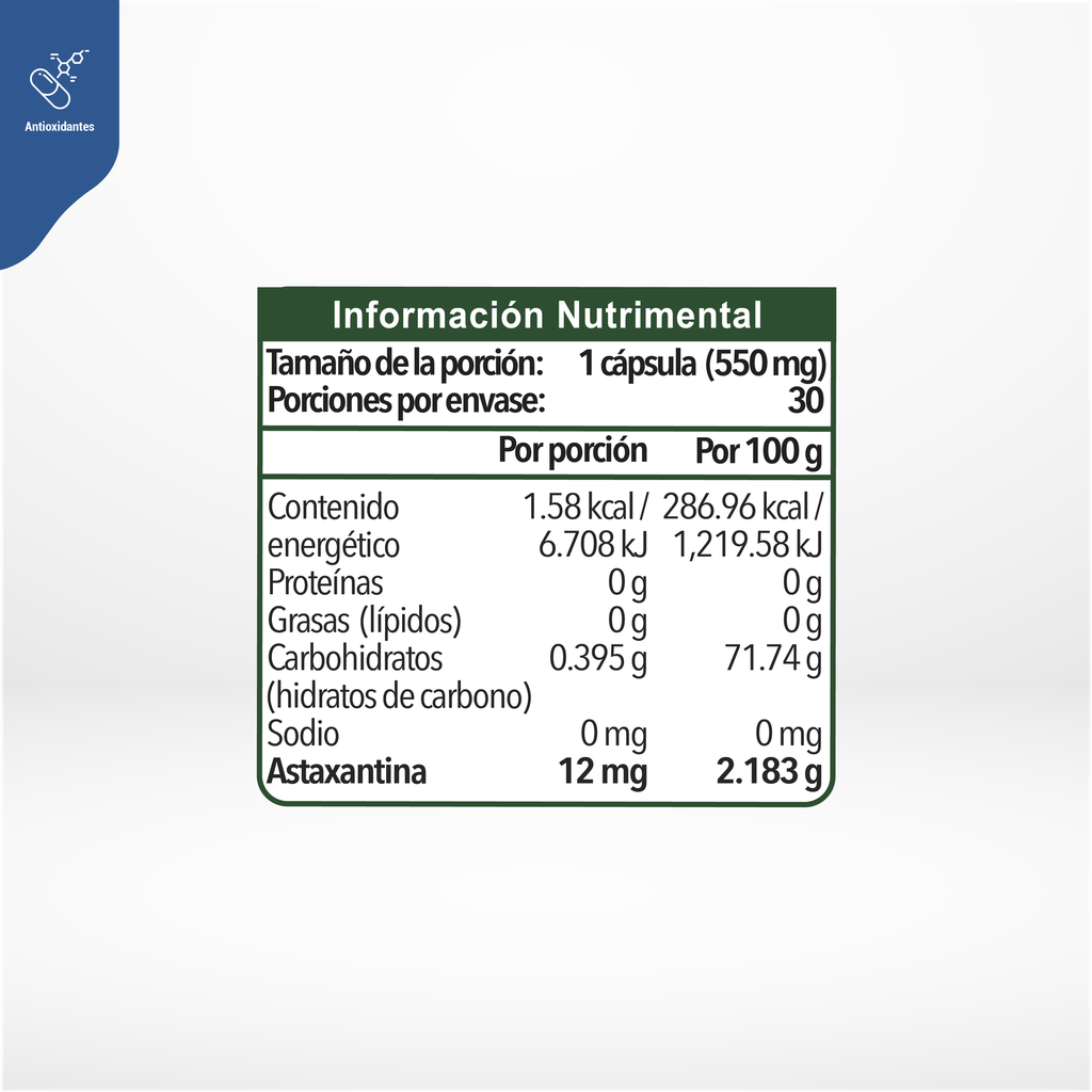 Astaxantina 30 cápsulas 550 mg